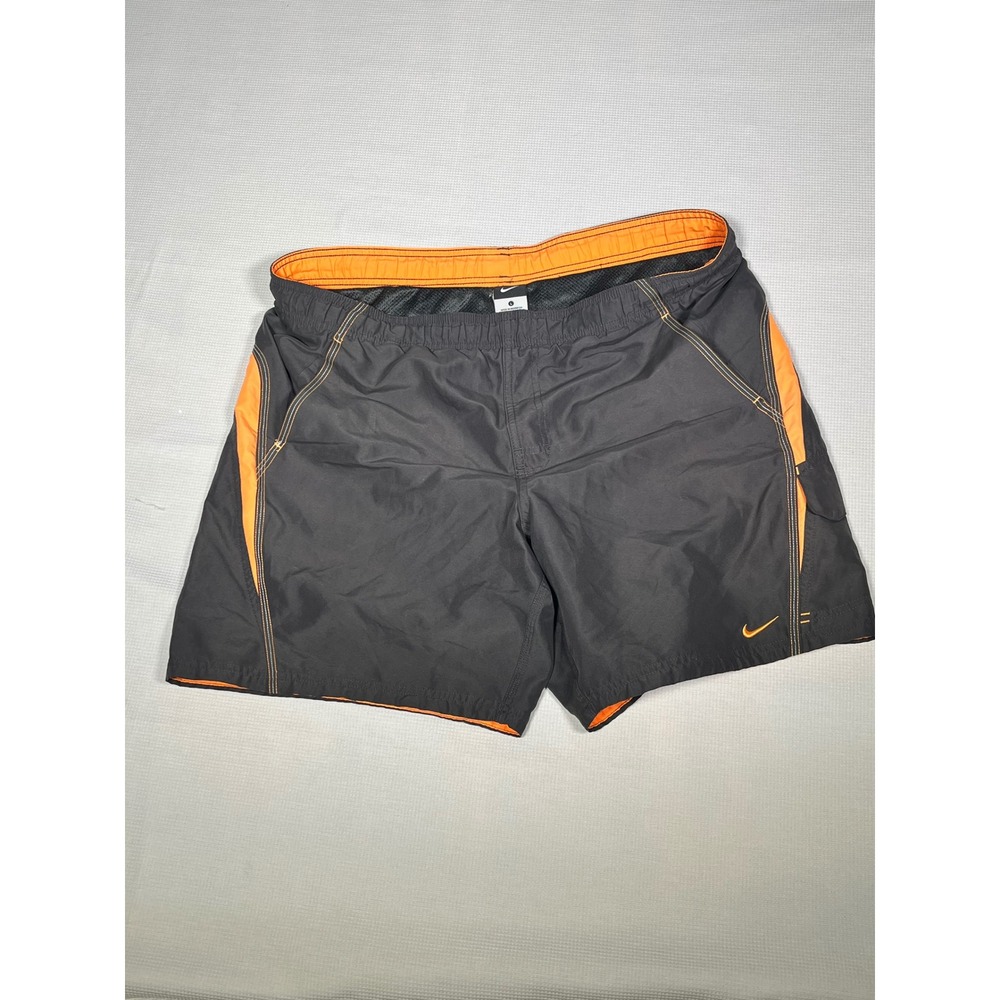Nike Mens Swim Trunks Grey Orange Mesh Lined Board Shorts Large RN37763